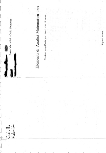 Elementi di Analisi Matematica uno. Versione semplificata per i nuovi corsi di laurea