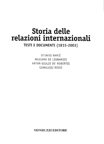 Storia delle relazioni internazionali : testi e documenti : (1815-2003)