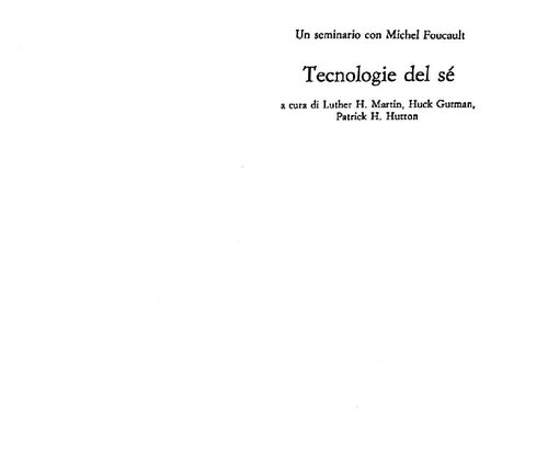 Tecnologie del sé. Un seminario con Michel Foucault