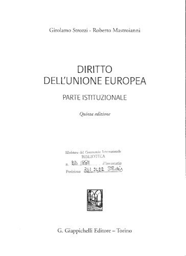 Diritto dell'Unione Europea : parte istituzionale