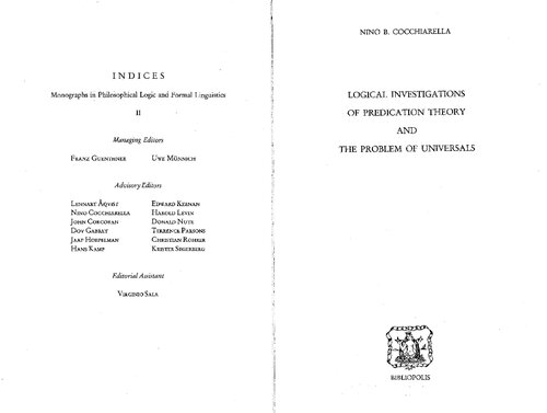 Logical Investigations of Predication Theory and the Problem of Universals (Indices 