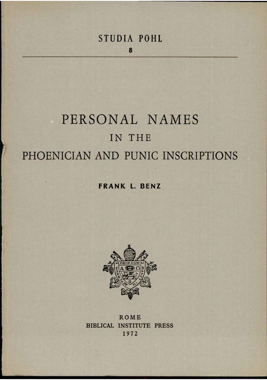 Personal Names in the Phoenician and Punic Inscriptions