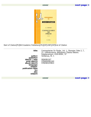 Commentaries On Pindar