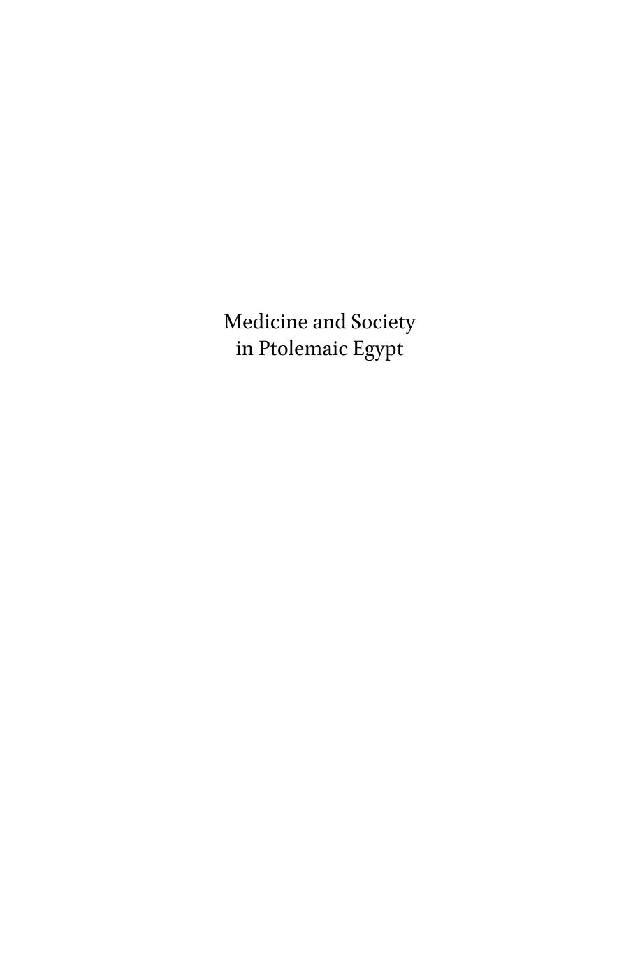 Medicine and Society in Ptolemaic Egypt