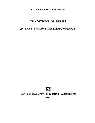 Traditions of Belief in Late Byzantine Demonology