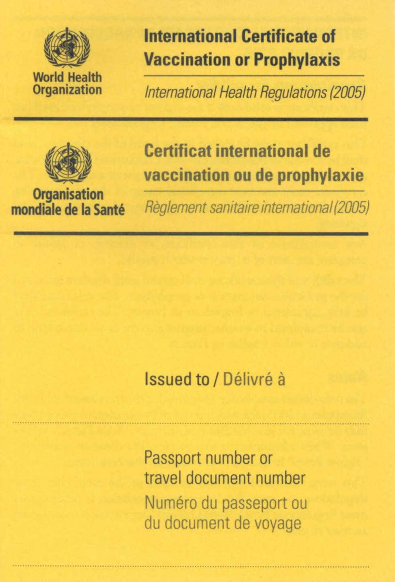 International Certificate of Vaccination with Vinyl Document Holder - World Health Organization Bilingual Version