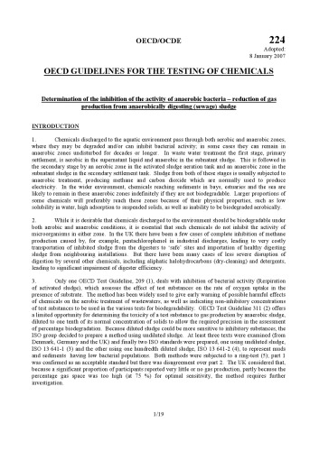 Determination of the inhibition of the activity of anaerobic bacteria : reduction of gas production from anaerobically digesting (sewage) sludge