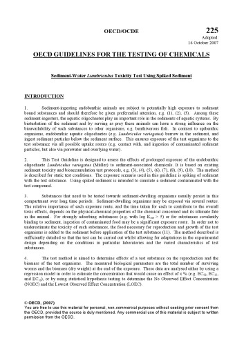 Test No. 225: Sediment-Water Lumbriculus Toxicity Test Using Spiked Sediment