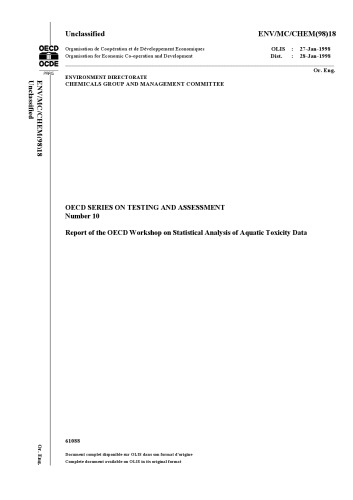 Report of the OECD Workshop on Statistical Analysis of Aquatic Toxicity Data