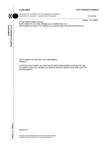 Guidance Document on the Use of the Harmonised System for the Classification of Chemicals which are Hazardous for the Aquatic Environment