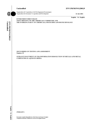 Guidance Document on Transformation/Dissolution of Metals and Metal Compounds in Aqueous Media