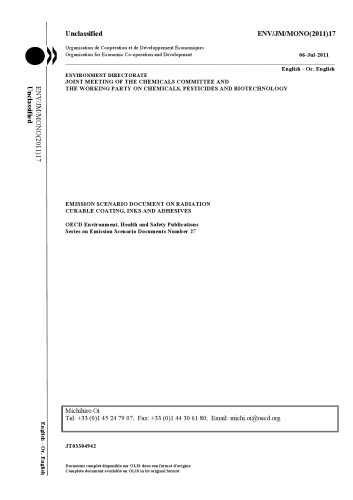 Emission scenario document on radiation curable coatings, inks and adhesives.