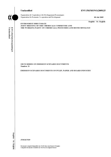 Emission scenario document on pulp, paper and board industry.