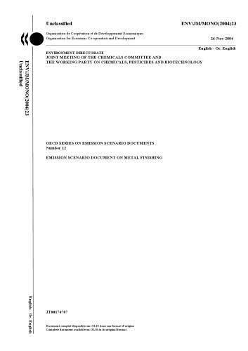 Emission scenario document on metal finishing.