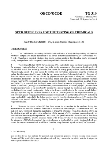 Test number 310 : ready biodegradability - CO2 in sealed vessels (Headspace test).