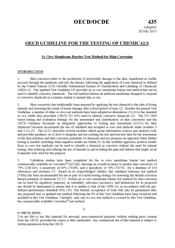 Test No. 435: In Vitro Membrane Barrier Test Method for Skin Corrosion