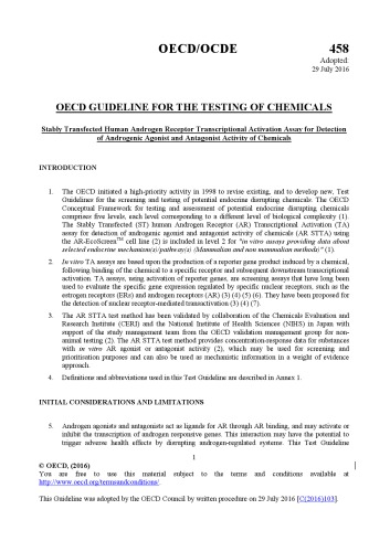 Stably transfected human androgen receptor transcriptional activation assay for detection of androgenic agonist and antagonist activity of chemicals. 458