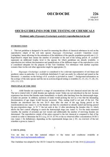 Test No. 226: Predatory mite (Hypoaspis (Geolaelaps) aculeifer) reproduction test in soil