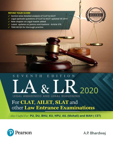 Legal Awareness and Logical Reasoning 2020 | CLAT, AILET, SLAT and Other Law Entrance Examiations | Useful for PU,DU,BHU,KU,HPU,AIL | Seventh Edition | By Pearson