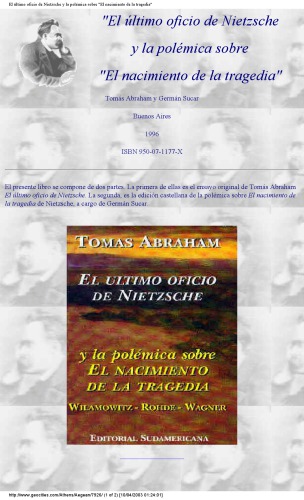 Ultimo Oficio De Nietzsche (Ensayo)