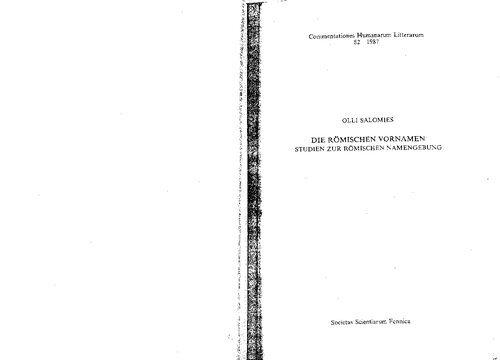 Die römischen Vornamen : Studien zur römischen Namengebung