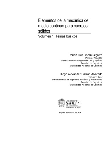 Elementos de la mecánica del medio continuo para cuerpos sólidos Temas básicos