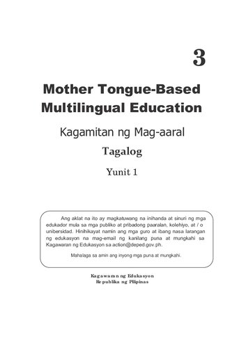 Mother Tongue-Based Multilingual Education. Kagamitan ng Mag-aaral. Tagalog 3