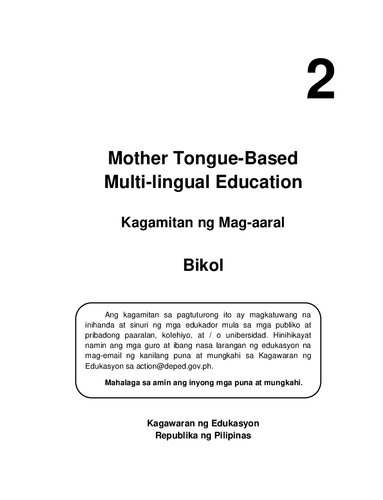 Mother Tongue-Based Multi-lingual Education. Kagamitan ng Mag-aaral. Bikol 2