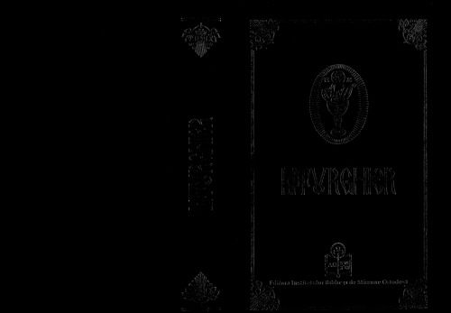 Liturghier cuprinzând Vecernia, Utrenia, dumnezeieştile Liturghii ale Sfinţilor: Ioan Gură de Aur, Vasile cel Mare, Grigorie Dialogul, (a Darurilor mai Înainte Sfinţite), Rânduiala Sfintei Împărtăşiri şi alte rugăciuni de