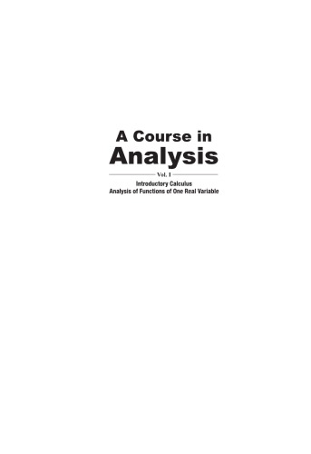 Course in Analysis, a - Volume I