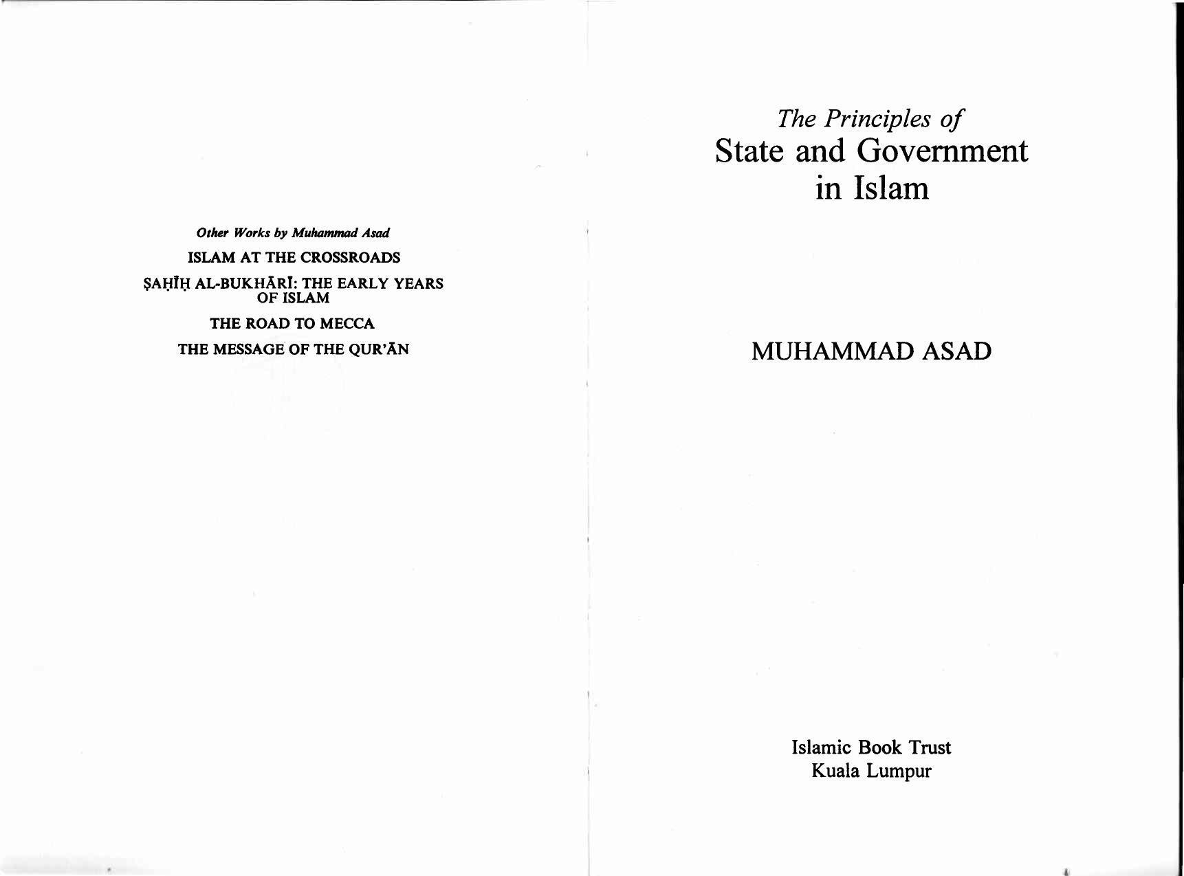 The Principles of State and Government in Islam