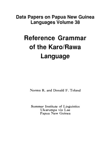 Reference grammar of the Karo/Rawa language