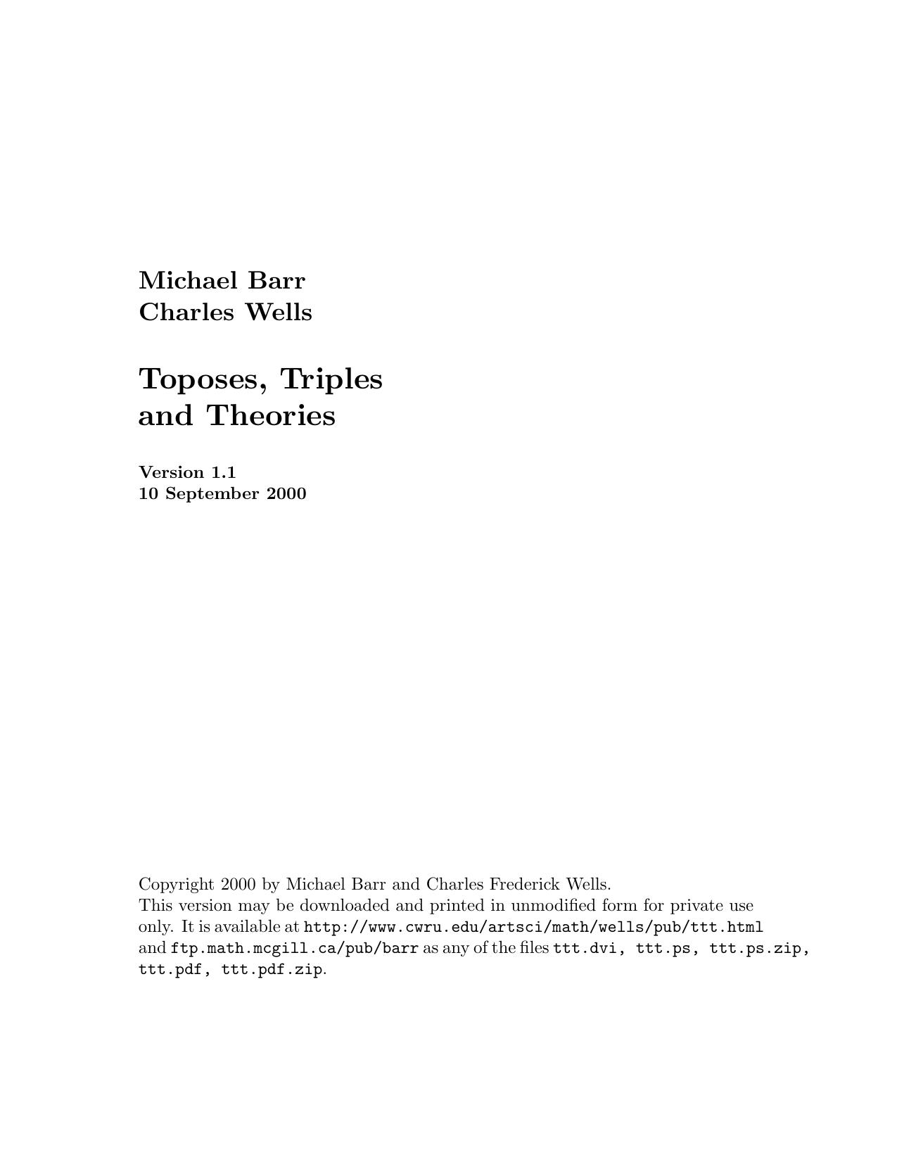 Barr M Wells W Toposes Triples And Theories
