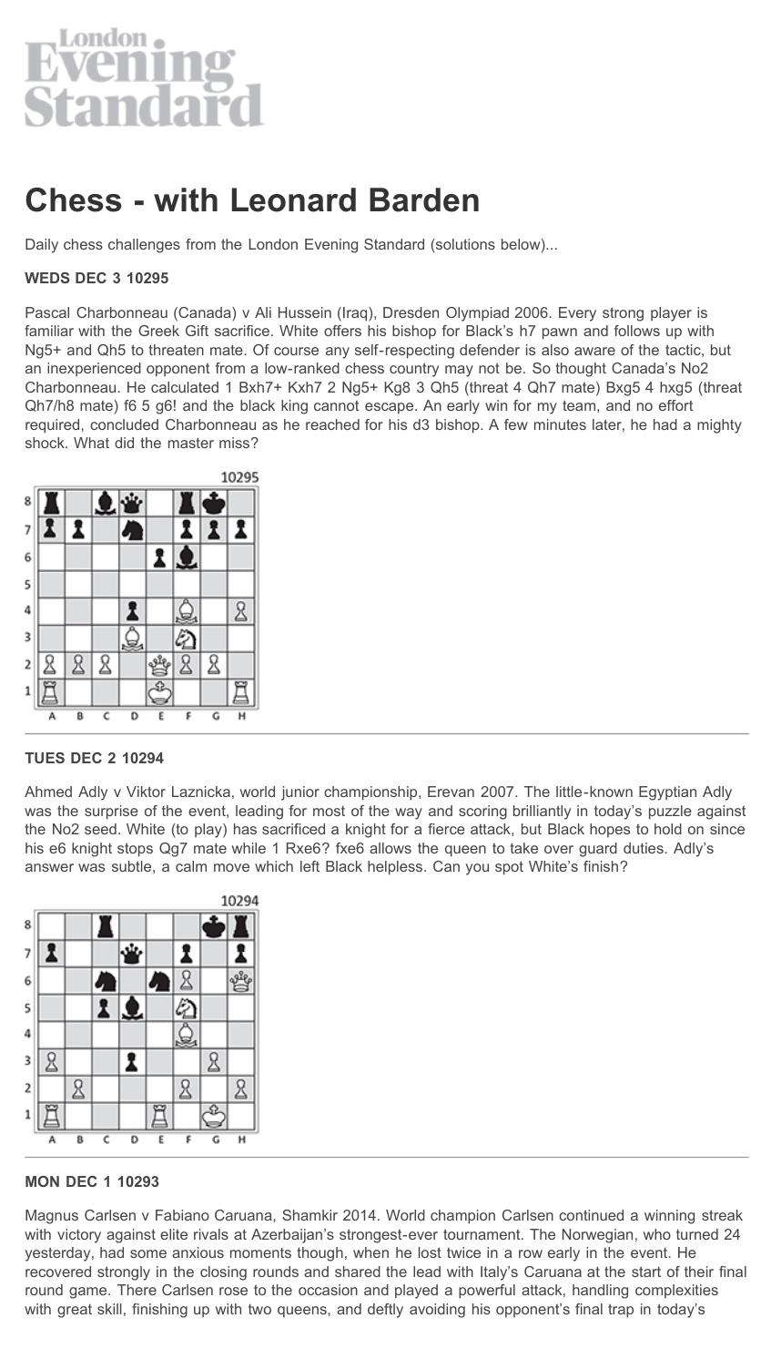 Barden Leonard Daily Chess Puzzles From The London Evening Standard 2014 51p