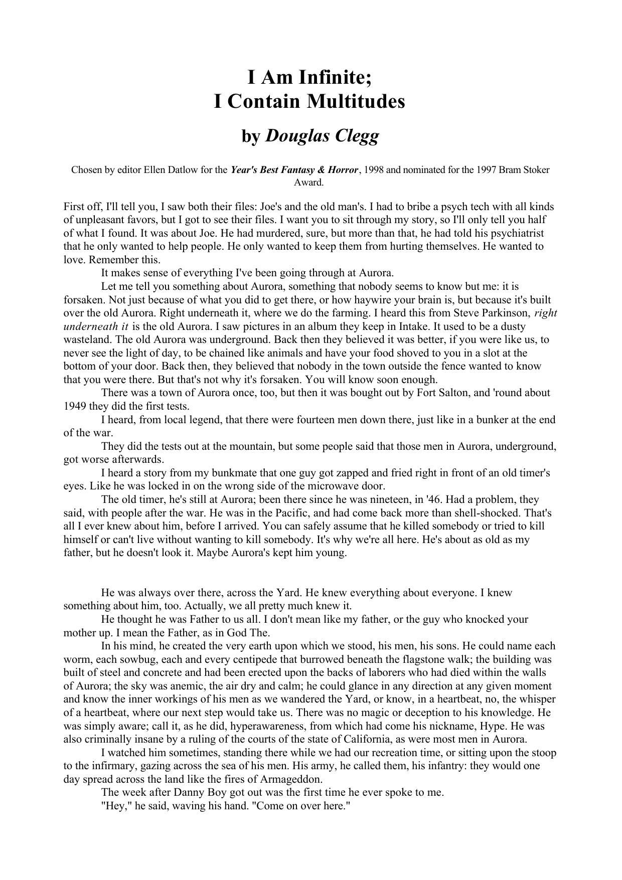 Douglas Clegg I Am Infinite I Contain Multitudes