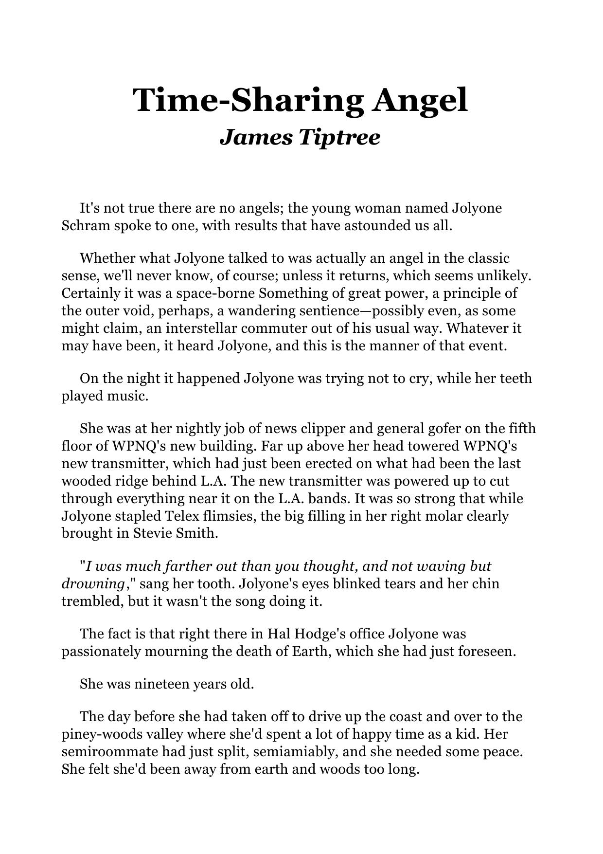 James Tiptree Jr Timesharing Angel