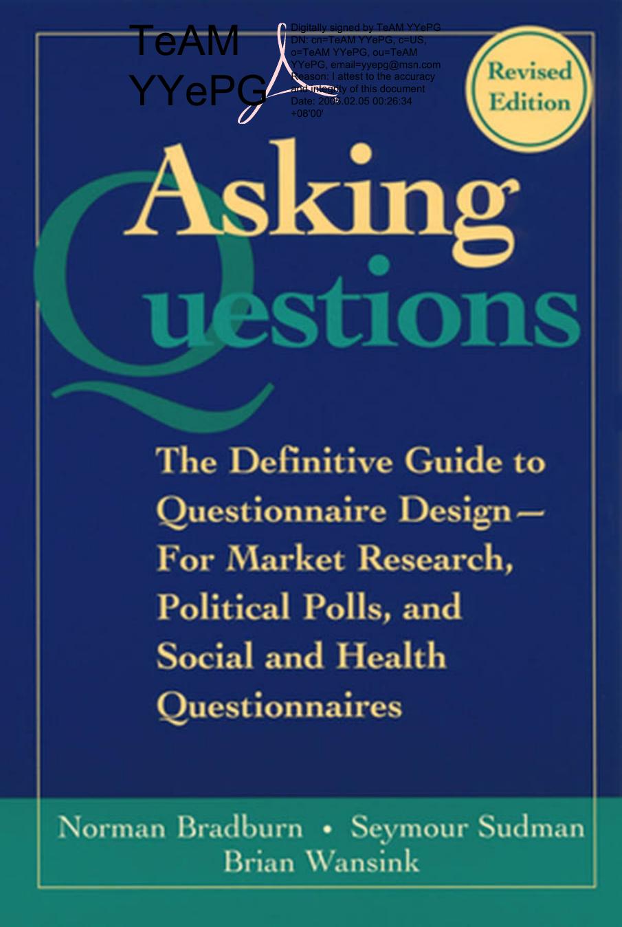 N M Bradburn Et Al Asking Questions The Definitive Guide To Questionnaire Design