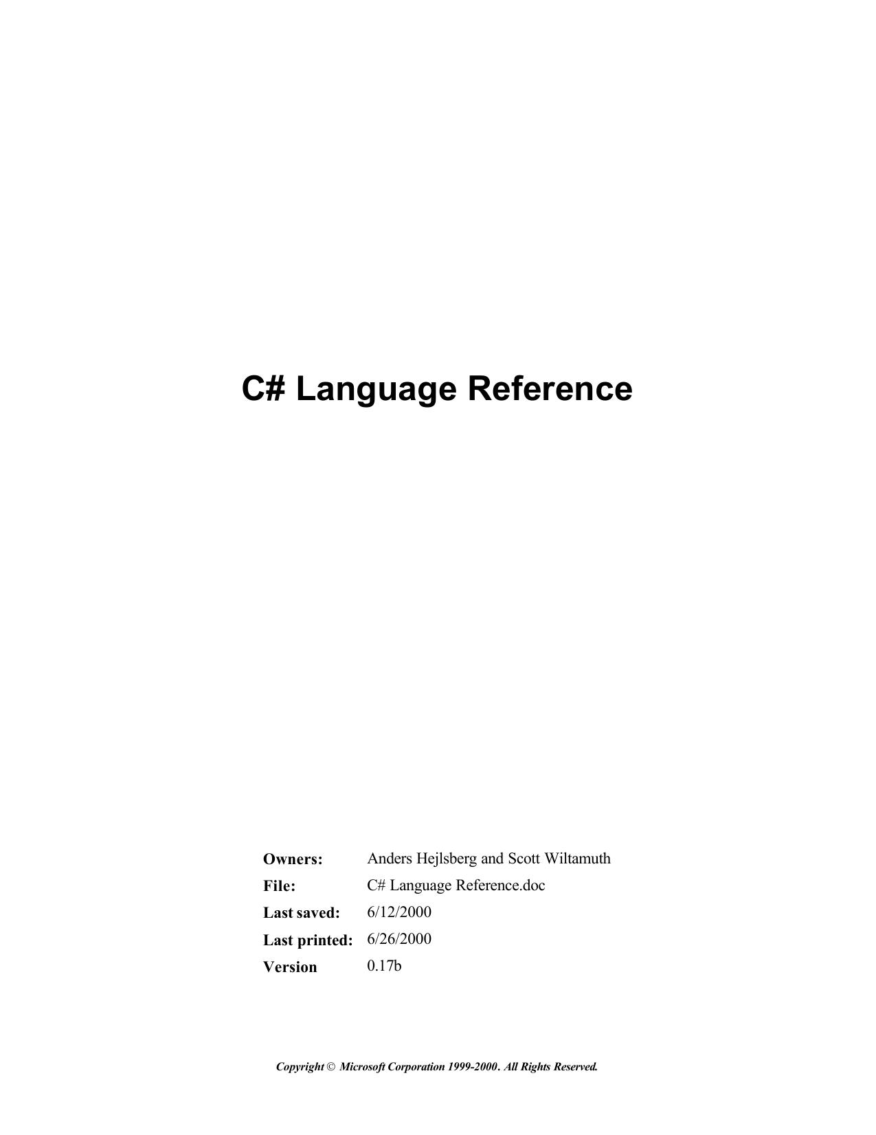 C# Language Reference