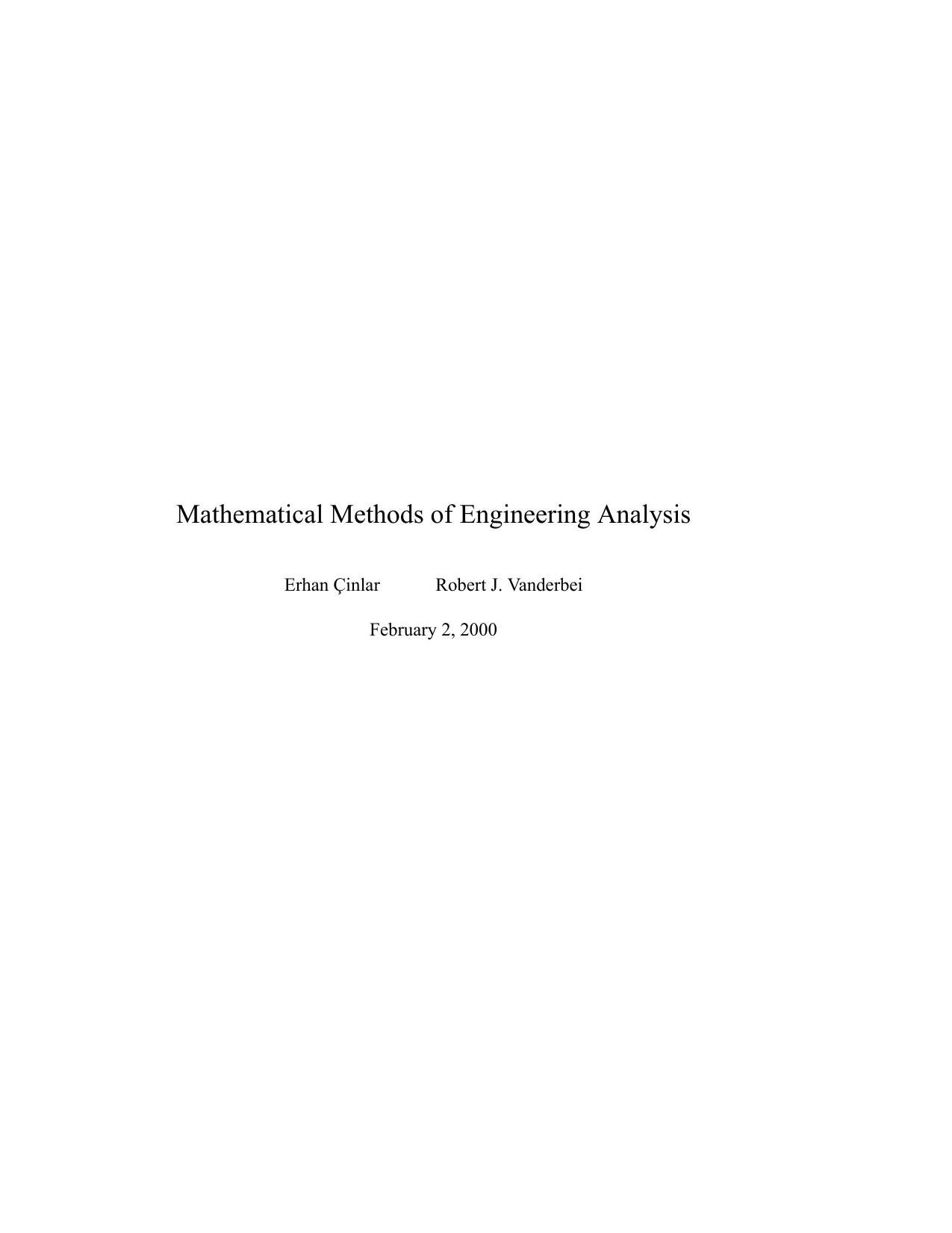 Mathematical Methods Of Engineering Analysis Cinlar Vanderbei