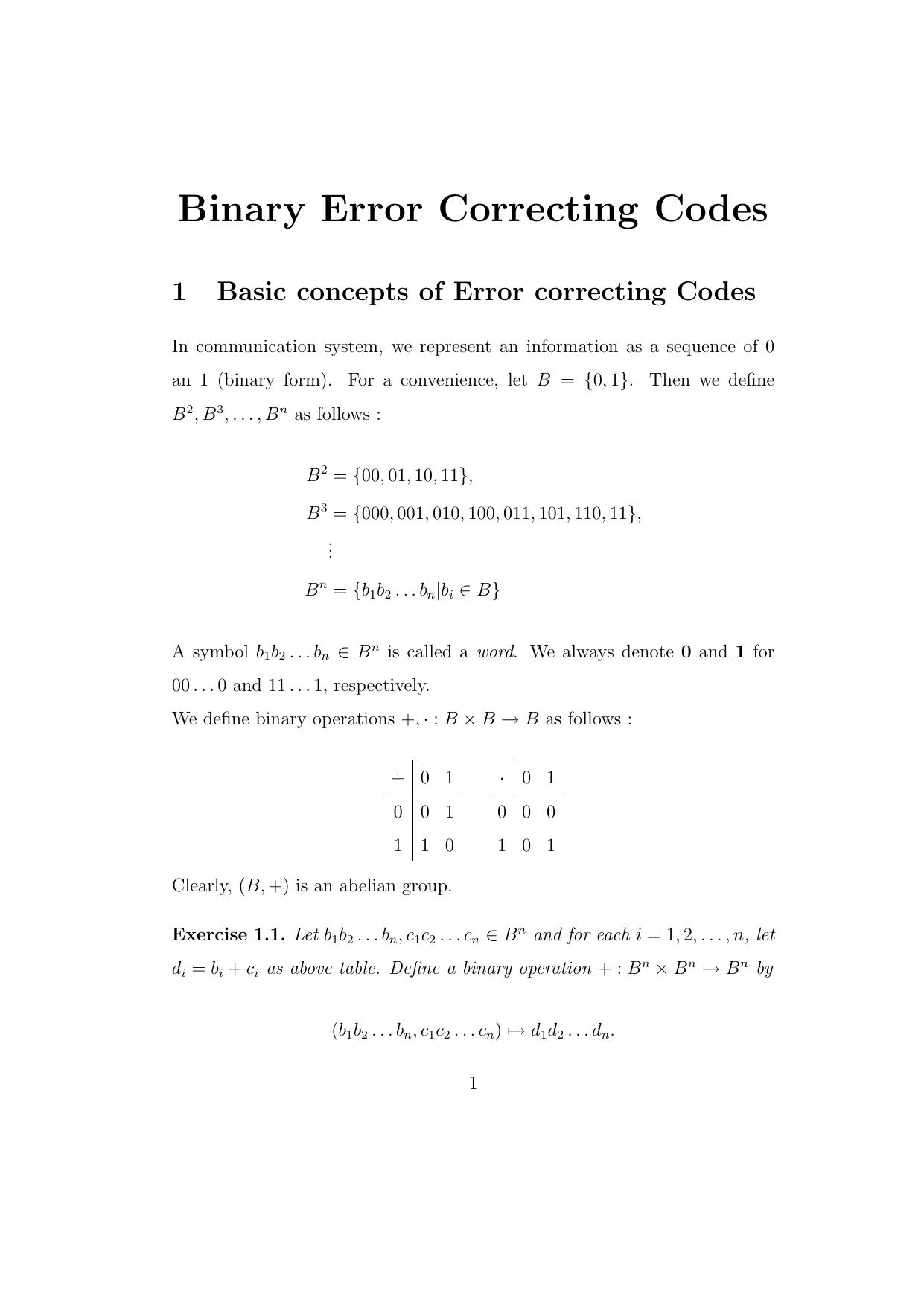 Binary Error Correcting Codes Ln