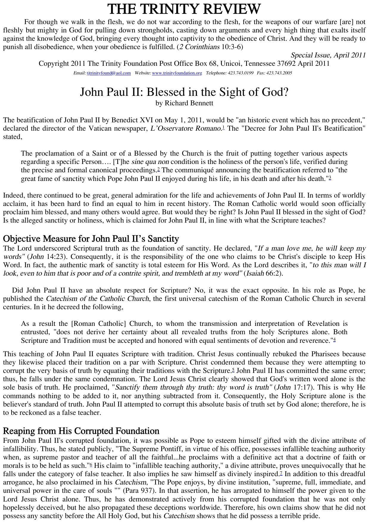 Trinity Review - 299B - Special Issue - John Paul II - Blessed In The Sight Of God