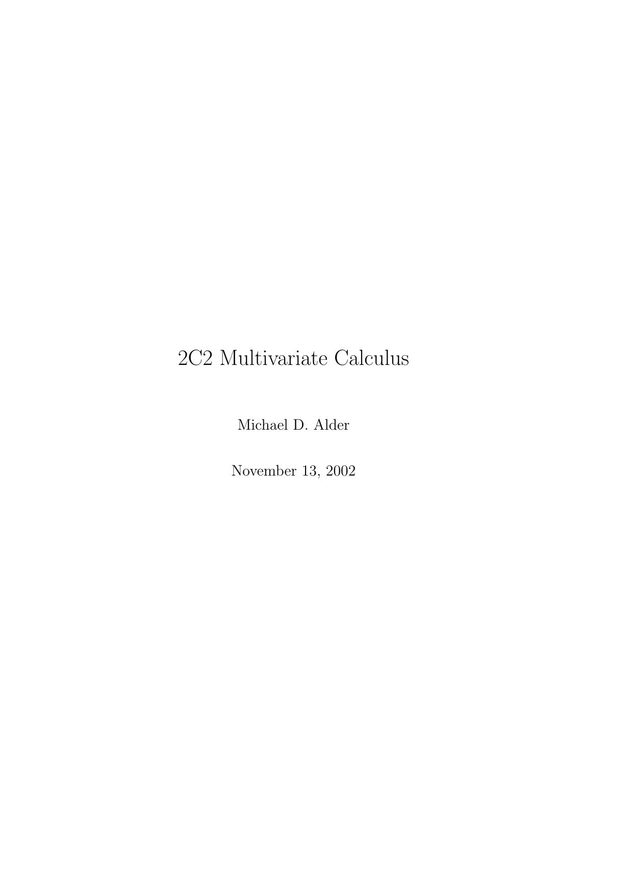 Multivariate Calculus Alder