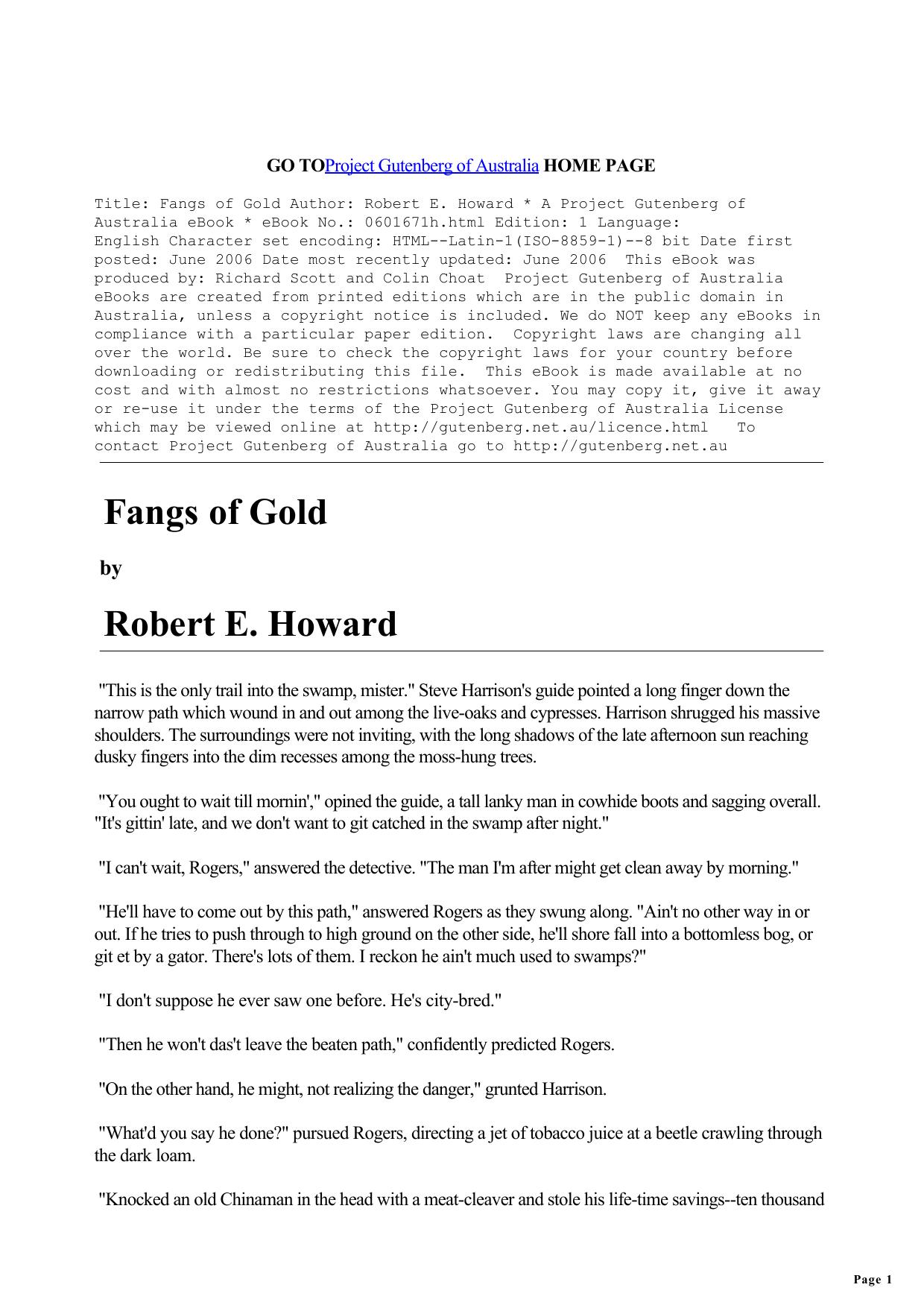 Robert E Howard Steve Harrison 1934 Fangs of Gold