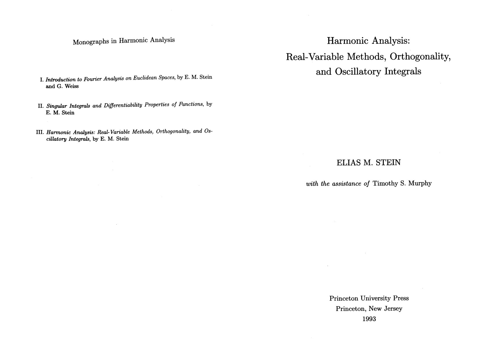 Harmonic Analysis Real Variable Methods Orthogonality And Oscillatory Integrals Stein