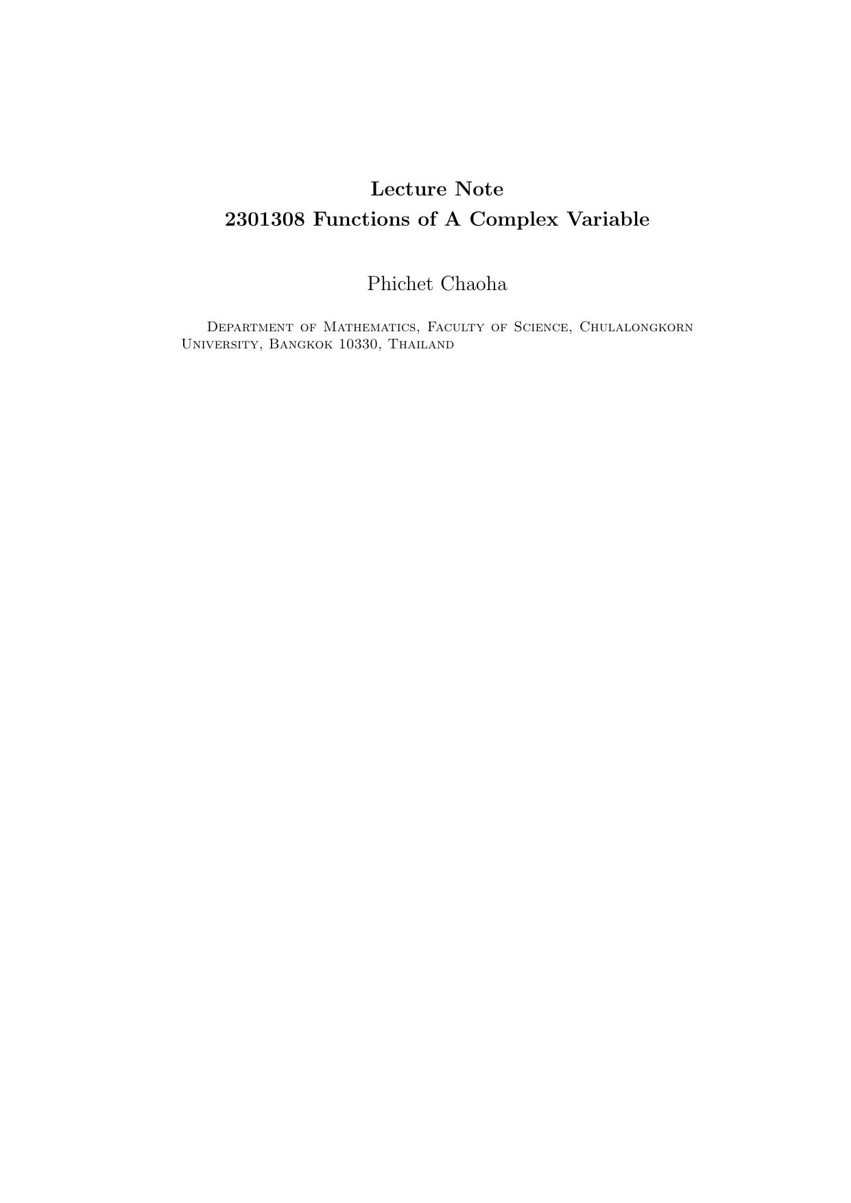 Functions Of A Complex Variable Chaoha