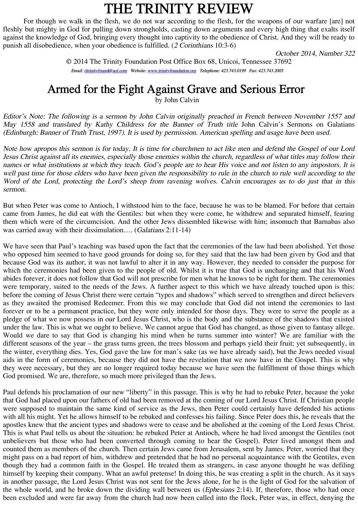 Trinity Review - 322 - Armed for the Fight Against Grave and Serious Error