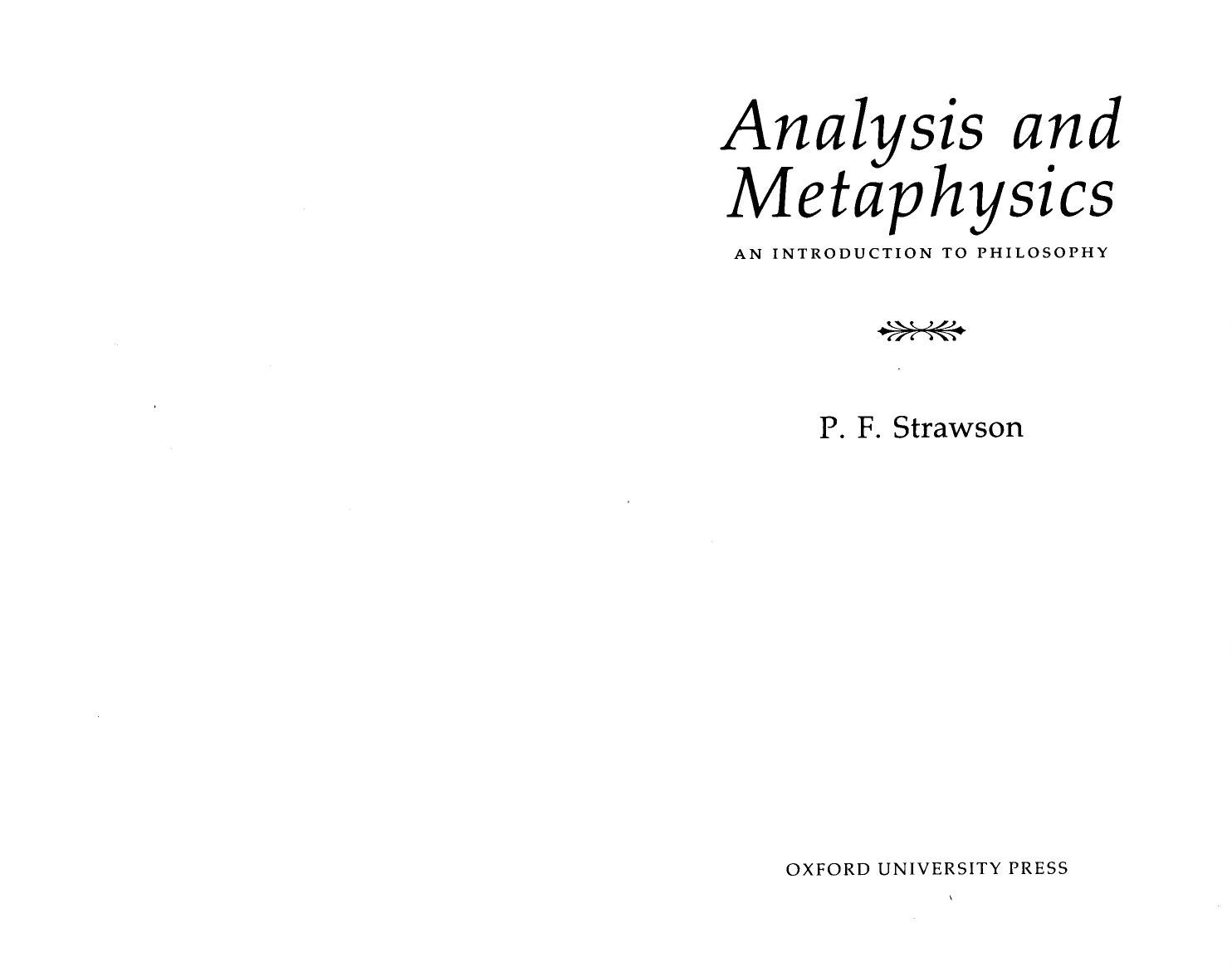 Analysis And Metaphysics An Introduction To Philosophy