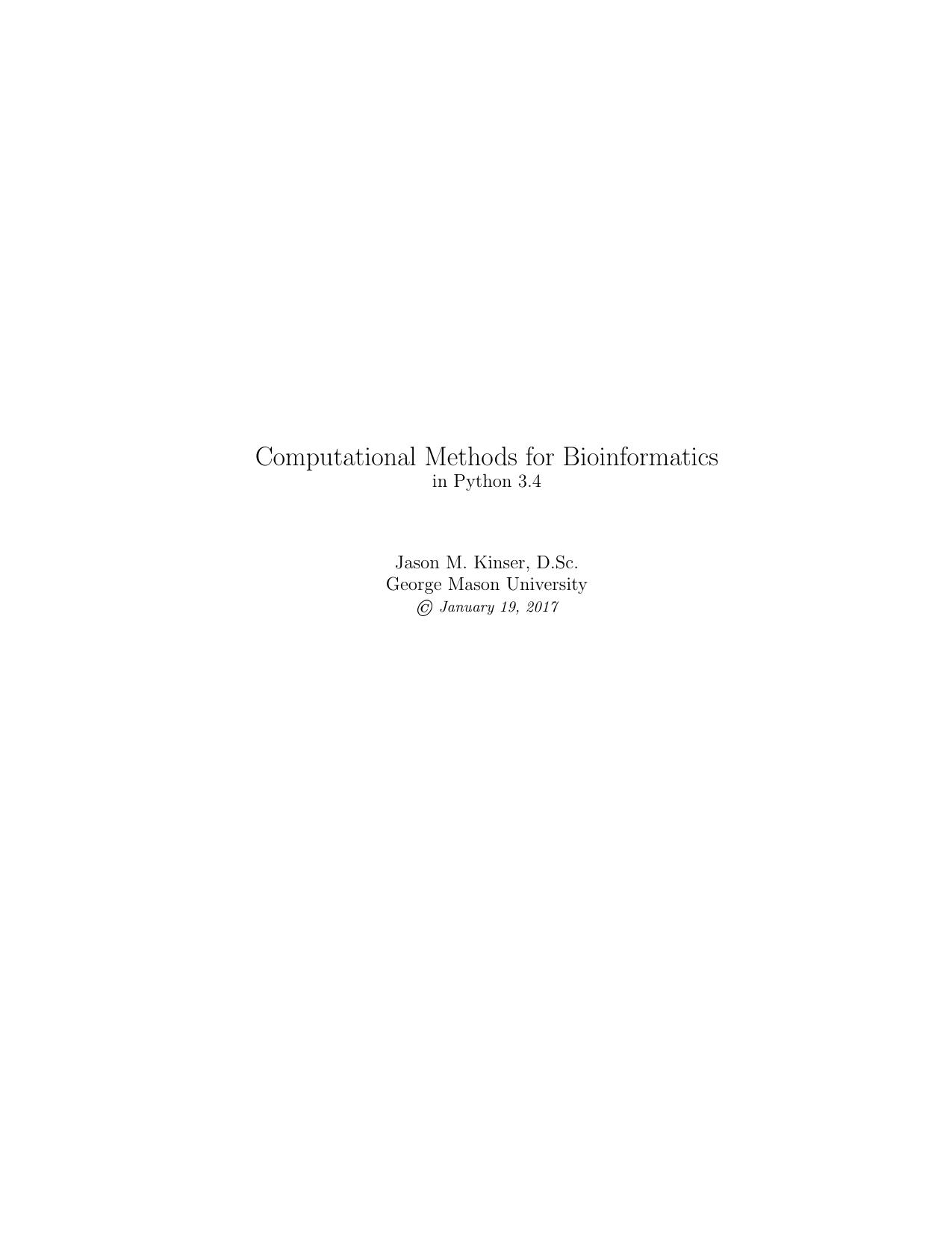 Kinser Computational Methods for Bioinformatics 2017