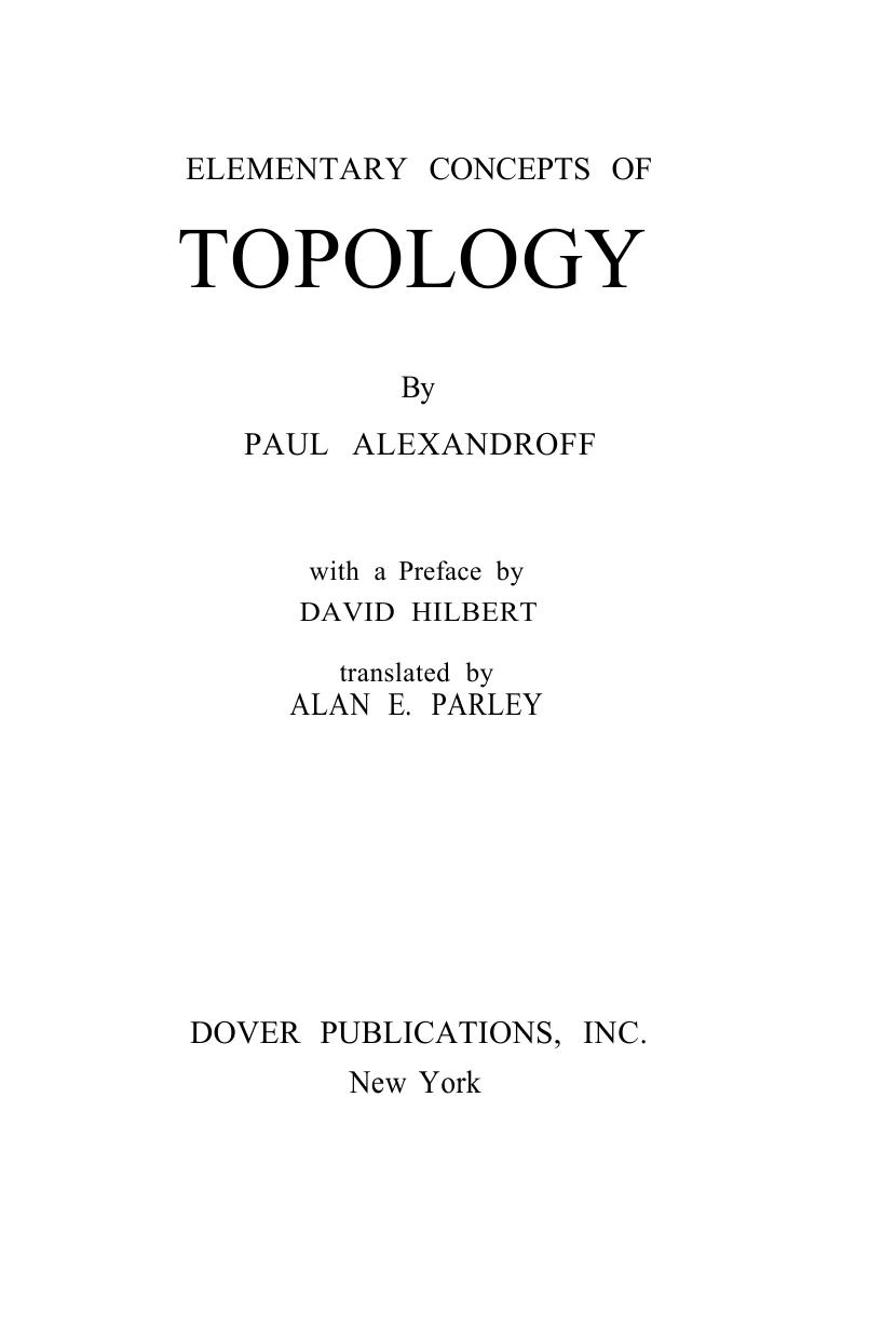 Alexandroff P Elementary Concepts In Topology