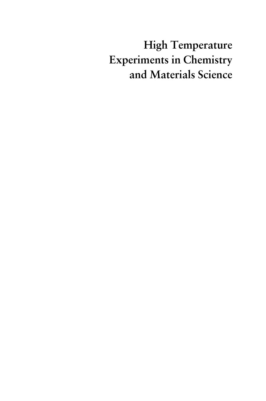 High Temperature Experiments In Chemistry And Materials Science